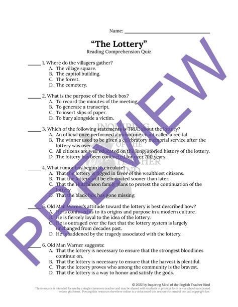 the lottery by shirley jackson answers.